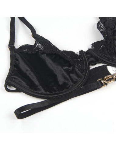 SUBBLIME SET DE 3 PIEZAS SUJETADOR TANGA LIGA ENCAJE NEGRO S M