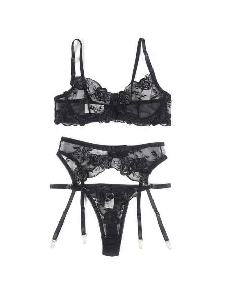 SUBBLIME SET DE 3 PIEZAS SUJETADOR TANGA LIGA ESTAMPADO FLORAL NEGRO S M SUBBLIME SET DE 3 PIEZAS SUJETADOR TANGA LIGA ESTAMPADO FLORAL NEGRO S M