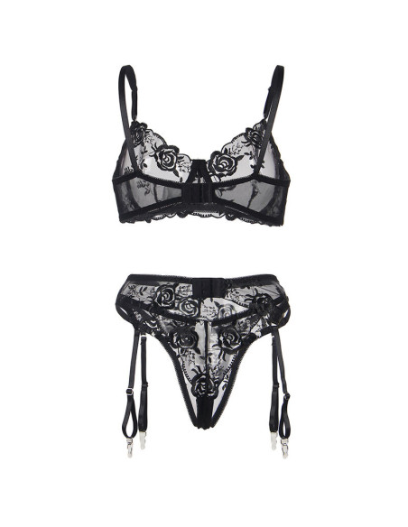 SUBBLIME SET DE 3 PIEZAS SUJETADOR TANGA LIGA ESTAMPADO FLORAL NEGRO S M SUBBLIME SET DE 3 PIEZAS SUJETADOR TANGA LIGA ESTAMPADO FLORAL NEGRO S M