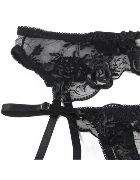 SUBBLIME SET DE 3 PIEZAS SUJETADOR TANGA LIGA ESTAMPADO FLORAL NEGRO S M SUBBLIME SET DE 3 PIEZAS SUJETADOR TANGA LIGA ESTAMPADO FLORAL NEGRO S M