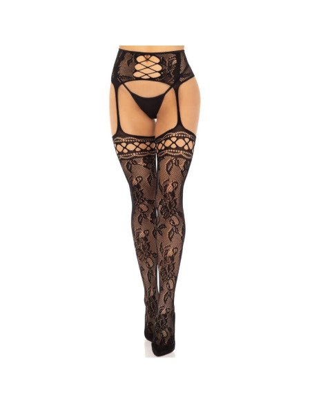 LEG AVENUE MEDIAS DE LIGUERO ENCAJE FLORAL NEGRO LEG AVENUE MEDIAS DE LIGUERO ENCAJE FLORAL NEGRO