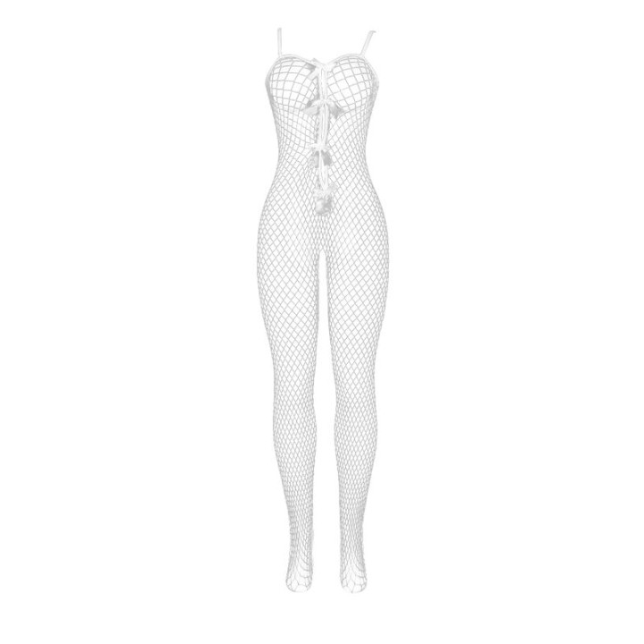 SUBBLIME 951740 BODYSTOCKING CROTCHLESS DE REJILLA CON LAZOS BLANCO TALLA UNICA
