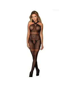 SUBBLIME 951948 BODYSTOCKING DE REJILLA CON TIRANTES DE CUELLO CRUZADOS NEGRO TALLA UNICA