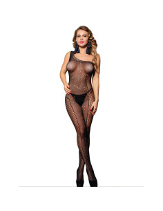 SUBBLIME 952037 BODYSTOCKING DE REJILLA DE UN HOMBRO CON DIAMANTES NEGRO TALLA UNICA