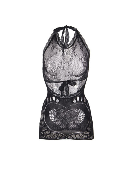 SUBBLIME 952075 VESTIDO CORTO DE REJILLA CON ESPALDA DESCUBIERTA Y DETALLE DE CORAZON NEGRO TALLA UNICA SUBBLIME 952075 VESTIDO CORTO DE REJILLA CON ESPALDA DESCUBIERTA Y DETALLE DE CORAZON NEGRO TALLA UNICA