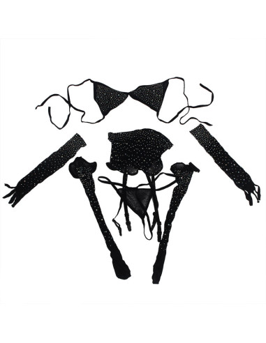 SUBBLIME 952174 BODYSTOCKING DE REJILLA CON GUANTES Y DIAMANTES NEGRO TALLA UNICA