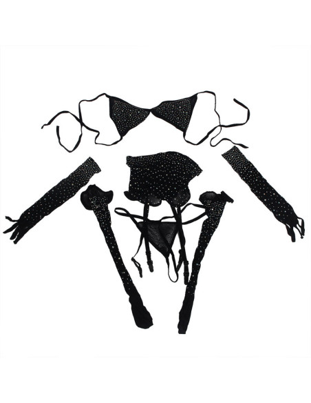 SUBBLIME 952174 BODYSTOCKING DE REJILLA CON GUANTES Y DIAMANTES NEGRO TALLA UNICA SUBBLIME 952174 BODYSTOCKING DE REJILLA CON GUANTES Y DIAMANTES NEGRO TALLA UNICA