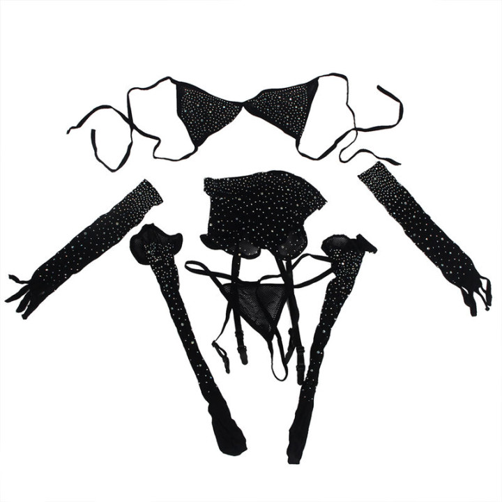 SUBBLIME 952174 BODYSTOCKING DE REJILLA CON GUANTES Y DIAMANTES NEGRO TALLA UNICA