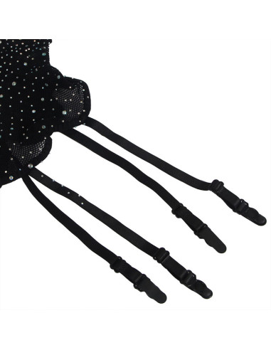 SUBBLIME 952174 BODYSTOCKING DE REJILLA CON GUANTES Y DIAMANTES NEGRO TALLA UNICA