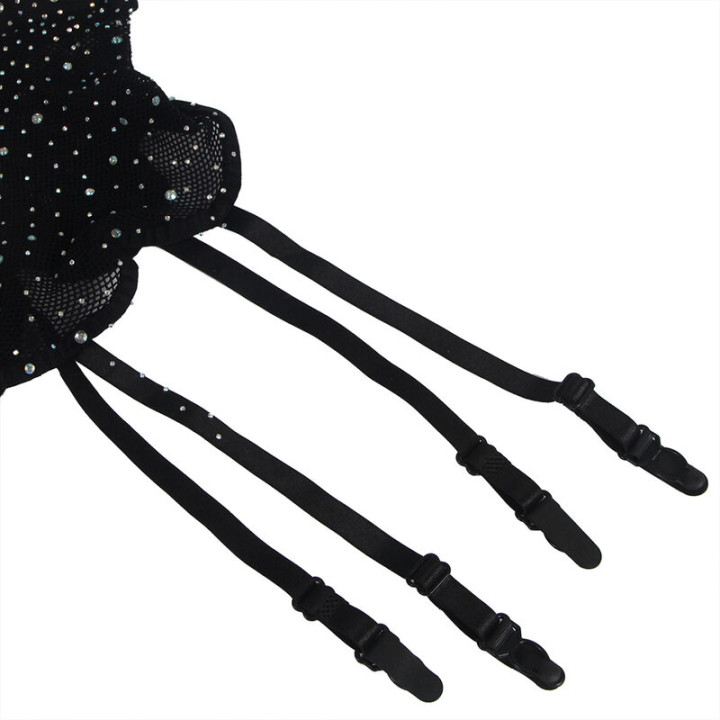 SUBBLIME 952174 BODYSTOCKING DE REJILLA CON GUANTES Y DIAMANTES NEGRO TALLA UNICA