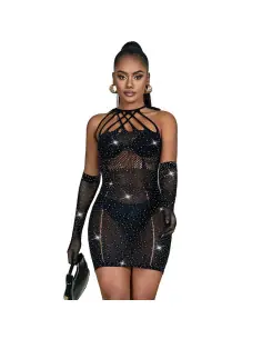 SUBBLIME 952235 VESTIDO DE REJILLA CON BRILLANTES NEGRO TALLA UNICA