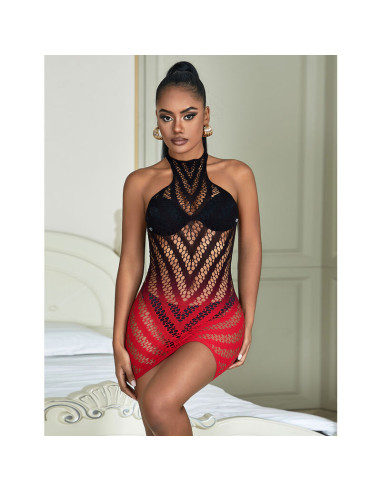 SUBBLIME 952242 VESTIDO DE REJILLA ELASTICO DEGRADADO ROJO Y NEGRO TALLA UNICA