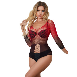 SUBBLIME 952259 VESTIDO DE REJILLA ELASTICO MANGA LARGA DEGRADADO ROJO Y NEGRO TALLA UNICA