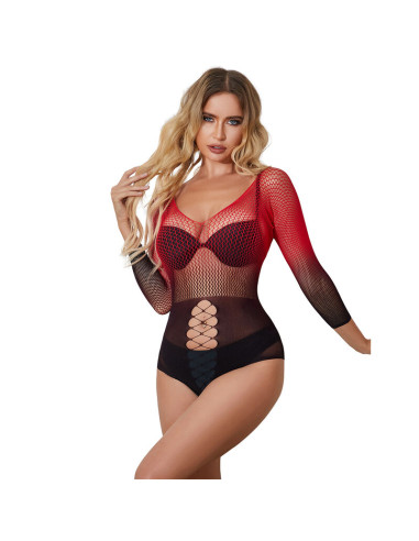 SUBBLIME 952259 VESTIDO DE REJILLA ELASTICO MANGA LARGA DEGRADADO ROJO Y NEGRO TALLA UNICA