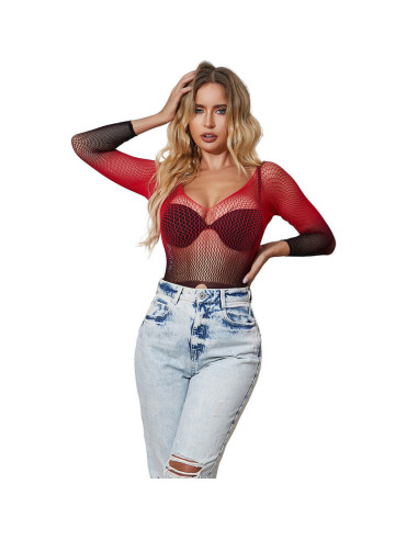 SUBBLIME 952259 VESTIDO DE REJILLA ELASTICO MANGA LARGA DEGRADADO ROJO Y NEGRO TALLA UNICA