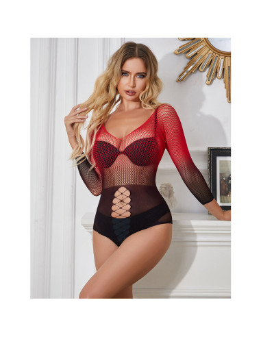 SUBBLIME 952259 VESTIDO DE REJILLA ELASTICO MANGA LARGA DEGRADADO ROJO Y NEGRO TALLA UNICA