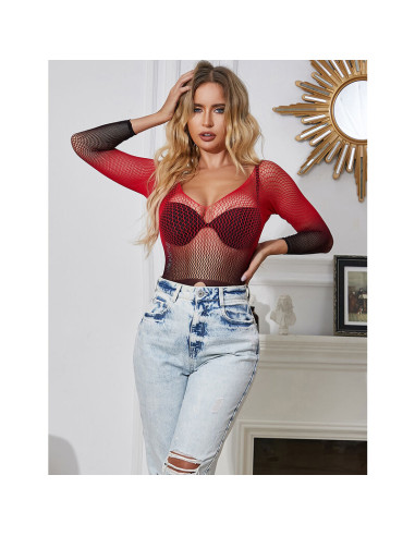 SUBBLIME 952259 VESTIDO DE REJILLA ELASTICO MANGA LARGA DEGRADADO ROJO Y NEGRO TALLA UNICA
