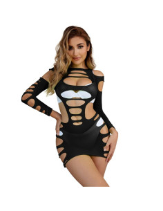 SUBBLIME 952266 VESTIDO DE REJILLA ELASTICO MANGA LARGA NEGRO TALLA UNICA