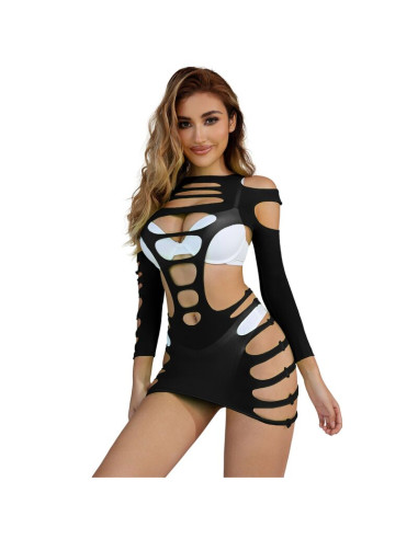 SUBBLIME 952266 VESTIDO DE REJILLA ELASTICO MANGA LARGA NEGRO TALLA UNICA