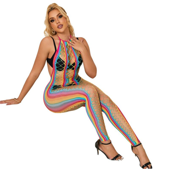 SUBBLIME 952358 BODYSTOCKING DE REJILLA CUELLO HALTER ARCOIRIS XS M