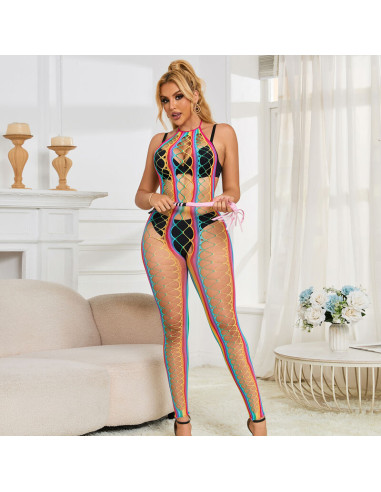 SUBBLIME 952358 BODYSTOCKING DE REJILLA CUELLO HALTER ARCOIRIS XS M