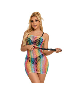 SUBBLIME 952365 VESTIDO DE REJILLA HOMBROS DESCUBIERTOS ARCOIRIS TALLA UNICA