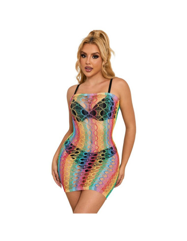 SUBBLIME 952365 VESTIDO DE REJILLA HOMBROS DESCUBIERTOS ARCOIRIS TALLA UNICA