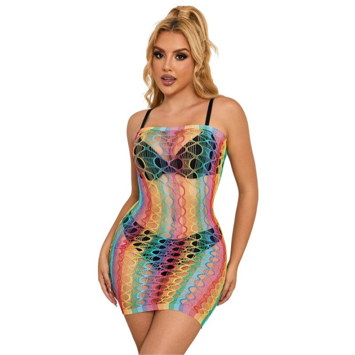 SUBBLIME 952365 VESTIDO DE REJILLA HOMBROS DESCUBIERTOS ARCOIRIS TALLA UNICA