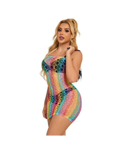 SUBBLIME 952365 VESTIDO DE REJILLA HOMBROS DESCUBIERTOS ARCOIRIS TALLA UNICA