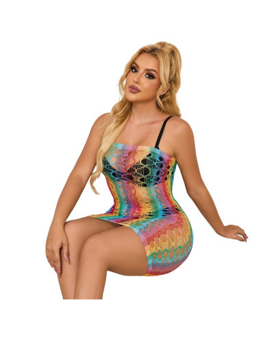 SUBBLIME 952365 VESTIDO DE REJILLA HOMBROS DESCUBIERTOS ARCOIRIS TALLA UNICA