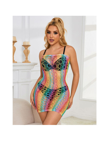 SUBBLIME 952365 VESTIDO DE REJILLA HOMBROS DESCUBIERTOS ARCOIRIS TALLA UNICA