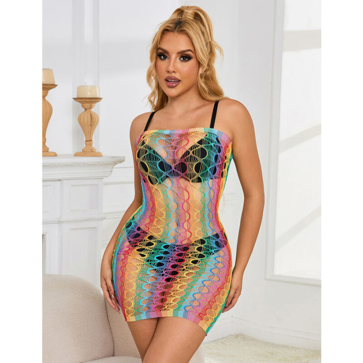 SUBBLIME 952365 VESTIDO DE REJILLA HOMBROS DESCUBIERTOS ARCOIRIS TALLA UNICA