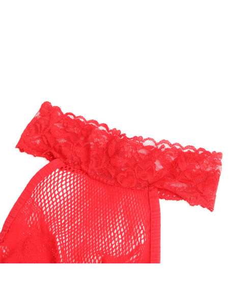 SUBBLIME 952372 BODYSTOCKING CROTCHLESS DE REJILLA Y ENCAJE CON CUELLO ALTO ROJO TALLA UNICA