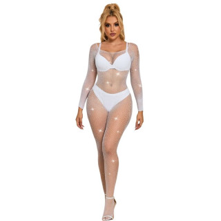 SUBBLIME 952396 BODYSTOCKING DE REJILLA CON DIAMANTES MANGA LARGA BLANCO TALLA UNICA