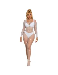 SUBBLIME 952396 BODYSTOCKING DE REJILLA CON DIAMANTES MANGA LARGA BLANCO TALLA UNICA