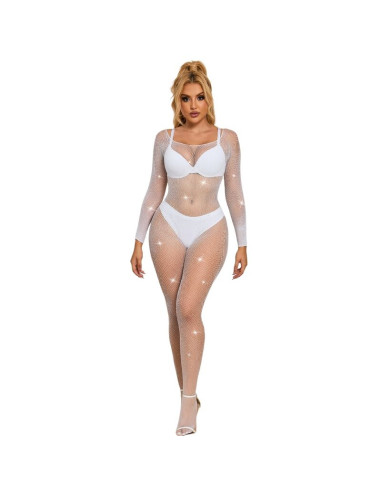 SUBBLIME 952396 BODYSTOCKING DE REJILLA CON DIAMANTES MANGA LARGA BLANCO TALLA UNICA