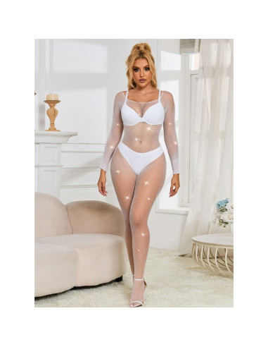 SUBBLIME 952396 BODYSTOCKING DE REJILLA CON DIAMANTES MANGA LARGA BLANCO TALLA UNICA