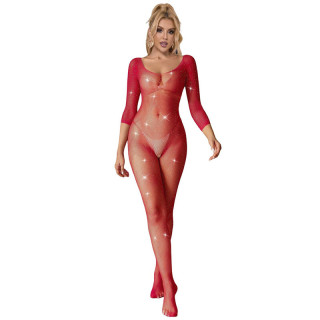 SUBBLIME 952419 BODYSTOCKING DE REJILLA CON DIAMANTES MANGA LARGA ROJO XS M