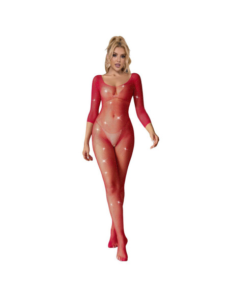 SUBBLIME 952419 BODYSTOCKING DE REJILLA CON DIAMANTES MANGA LARGA ROJO XS M