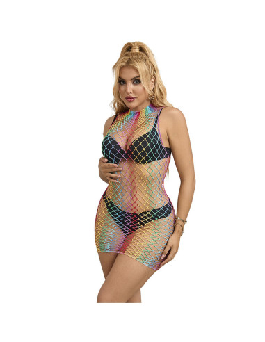 SUBBLIME 952433 VESTIDO DE REJILLA SIN MANGAS CON CUELLO ALTO ARCOIRIS TALLA UNICA