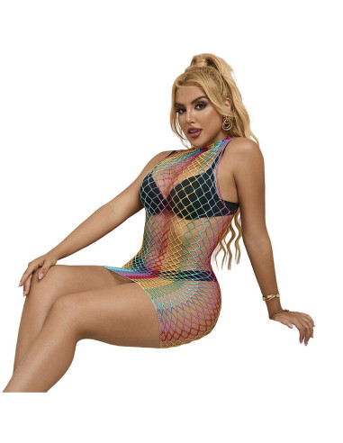 SUBBLIME 952433 VESTIDO DE REJILLA SIN MANGAS CON CUELLO ALTO ARCOIRIS TALLA UNICA