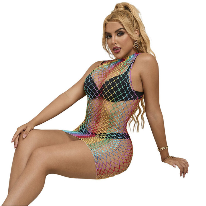 SUBBLIME 952433 VESTIDO DE REJILLA SIN MANGAS CON CUELLO ALTO ARCOIRIS TALLA UNICA