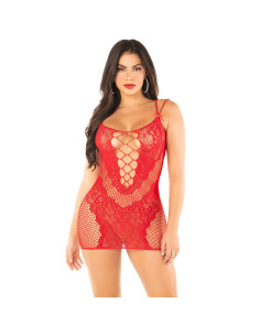 LEG AVENUE MINIVESTIDO DE REJILLA CON TIRANTES ROJO