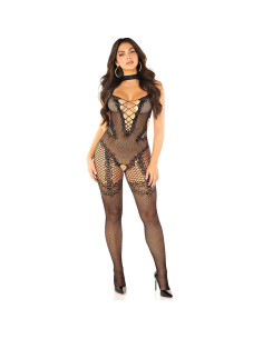 LEG AVENUE BODYSTOCKING CROTCHLESS DE REJILLA NEGRO TALLA UNICA