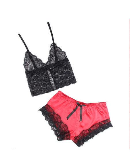 SUBBLIME 953959 PIJAMA SEXY SATEN Y ENCAJE NEGRO ROJO S M SUBBLIME 953959 PIJAMA SEXY SATEN Y ENCAJE NEGRO ROJO S M