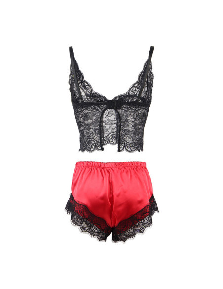 SUBBLIME 953966 PIJAMA SEXY SATEN Y ENCAJE NEGRO ROJO L XL