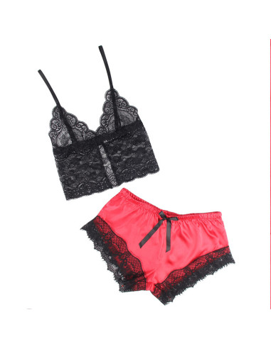 SUBBLIME 953966 PIJAMA SEXY SATEN Y ENCAJE NEGRO ROJO L XL