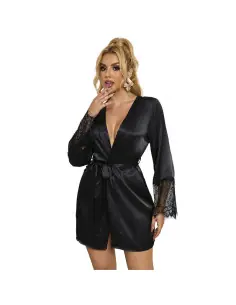 SUBBLIME 953997 CAMISON DE ENCAJE ESPALDA TRANSPARENTE TANGA NEGRO S M