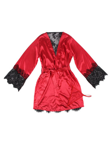 SUBBLIME 954017 CAMISON DE ENCAJE ESPALDA TRANSPARENTE TANGA ROJO NEGRO S M