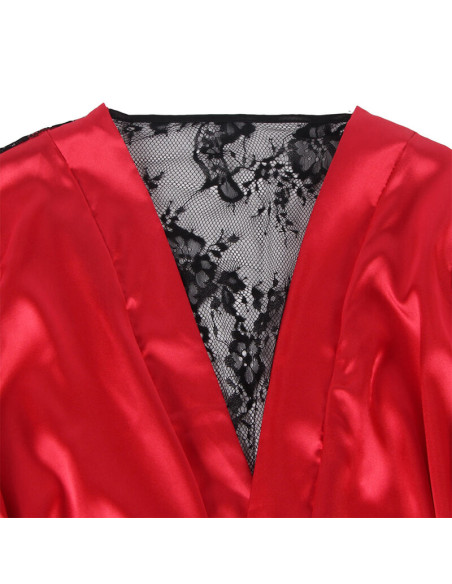 SUBBLIME 954024 CAMISON DE ENCAJE ESPALDA TRANSPARENTE TANGA ROJO NEGRO L XL